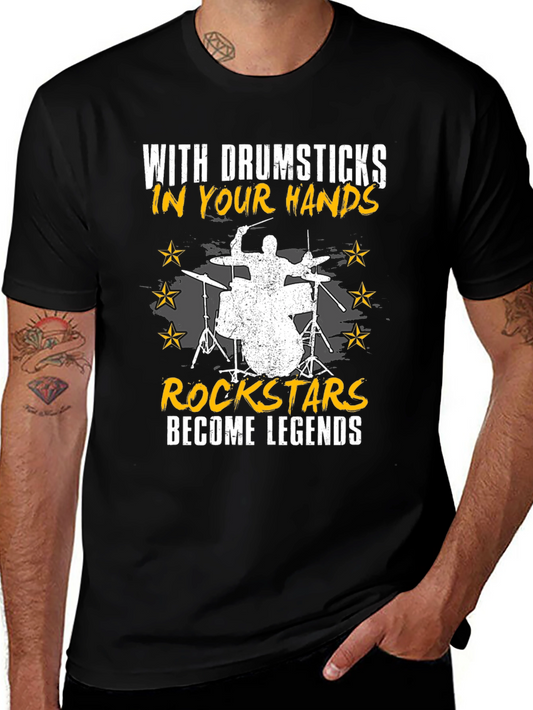 Drummer Rockstar T-Shirt - With Drumsticks In Your Hands - Unisex