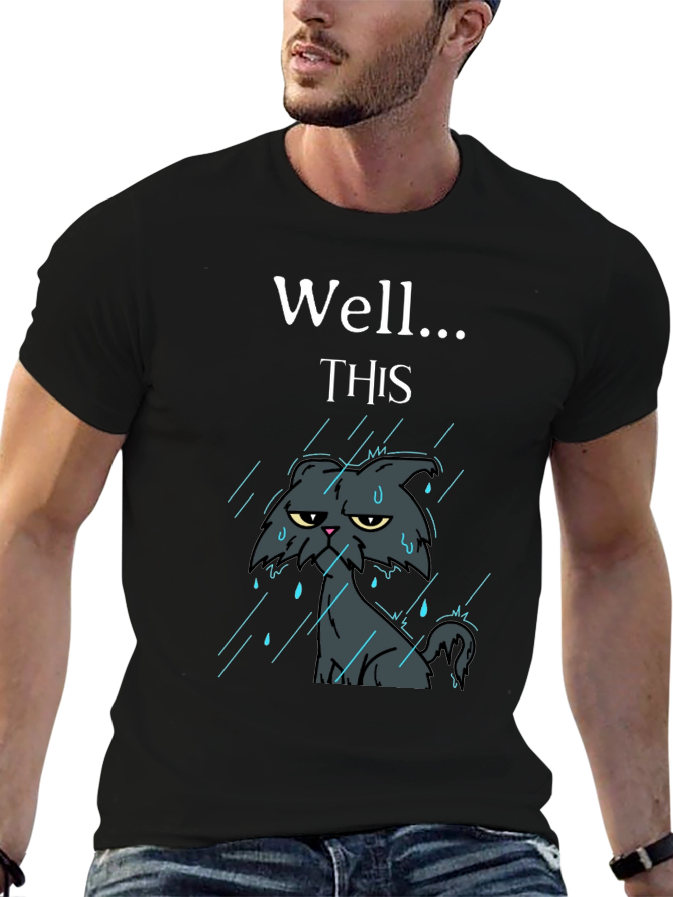 Grumpy Cat in Rain Funny T-Shirt
