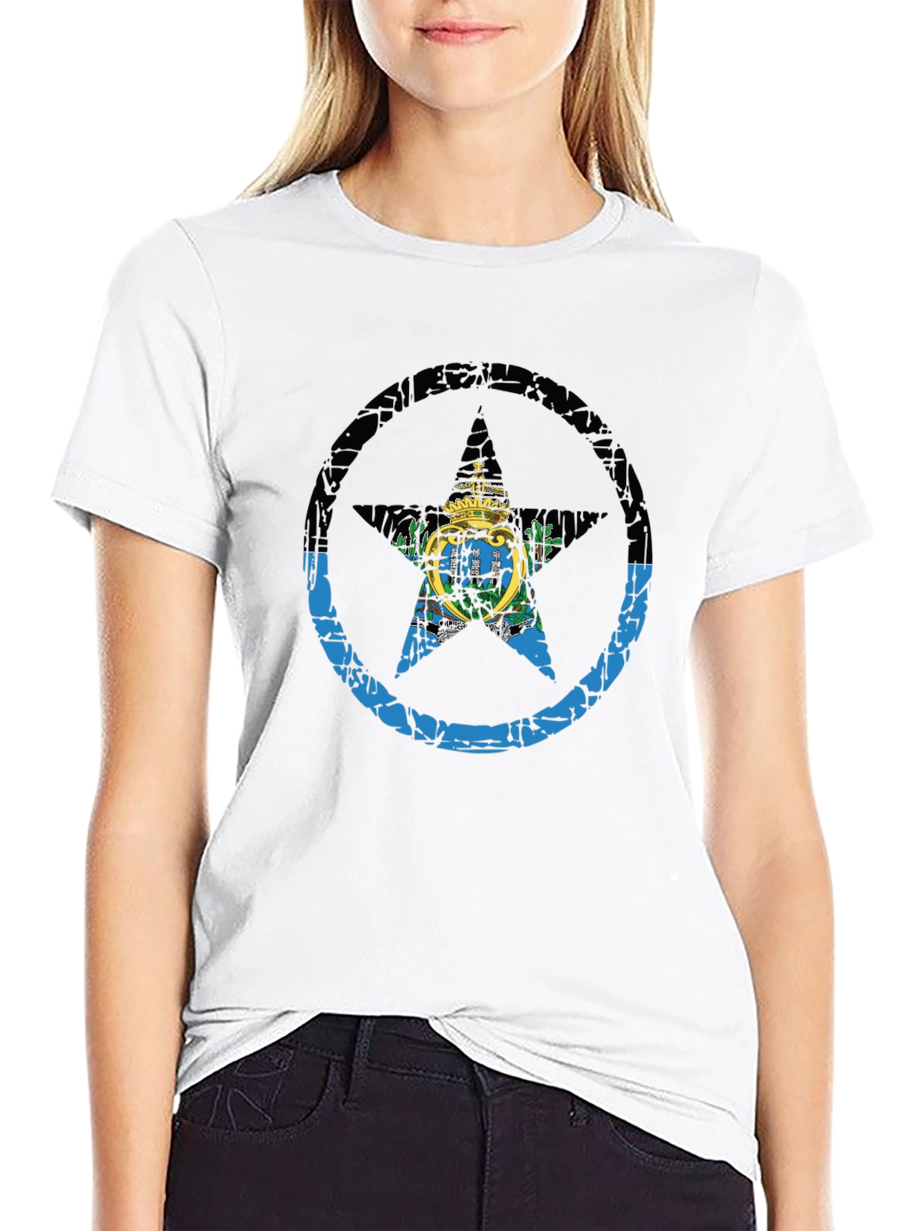 San Marino Flag Star T-Shirt - Distressed Graphic Tee