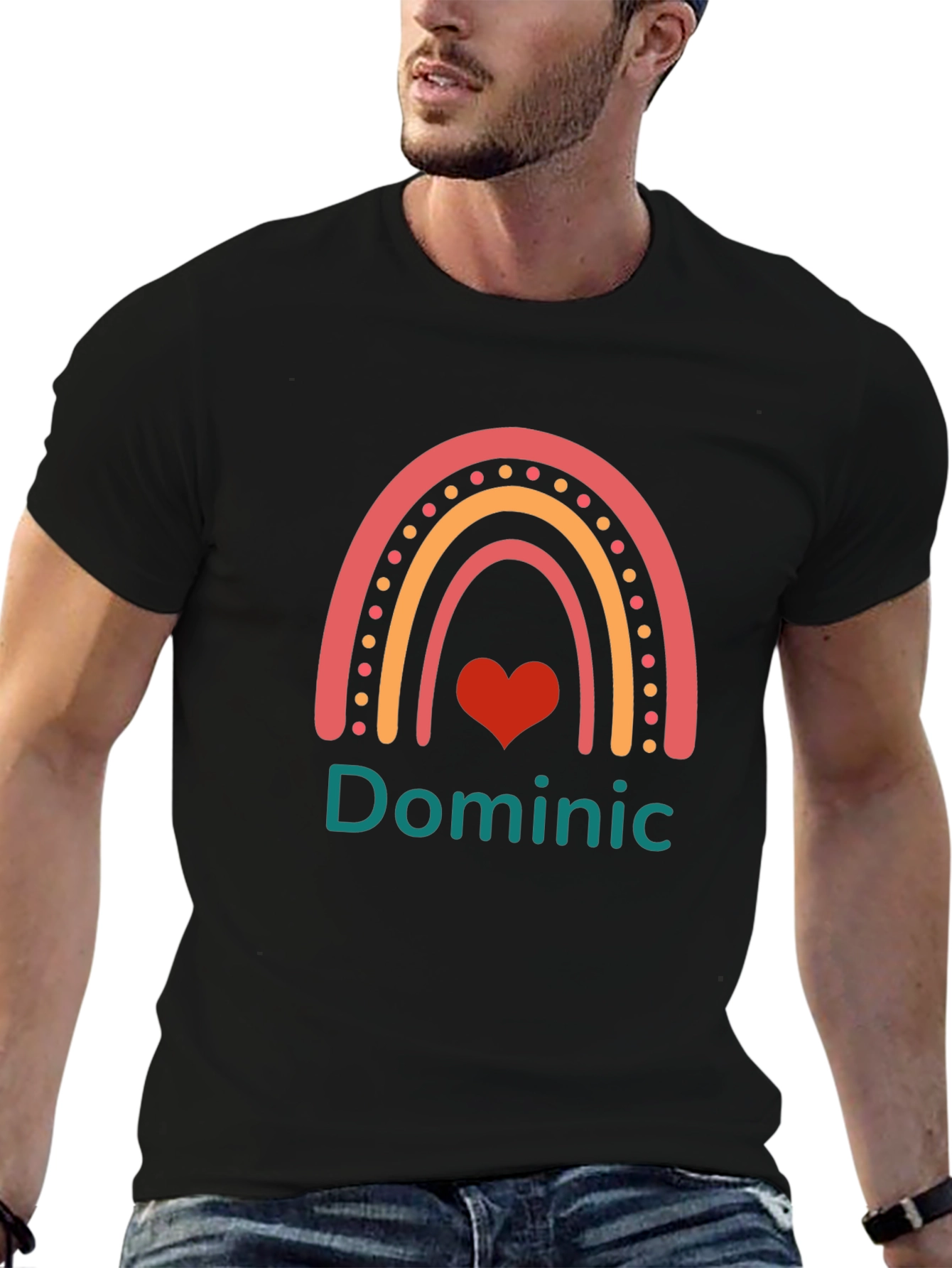 Personalized Dominic Rainbow Heart T-Shirt