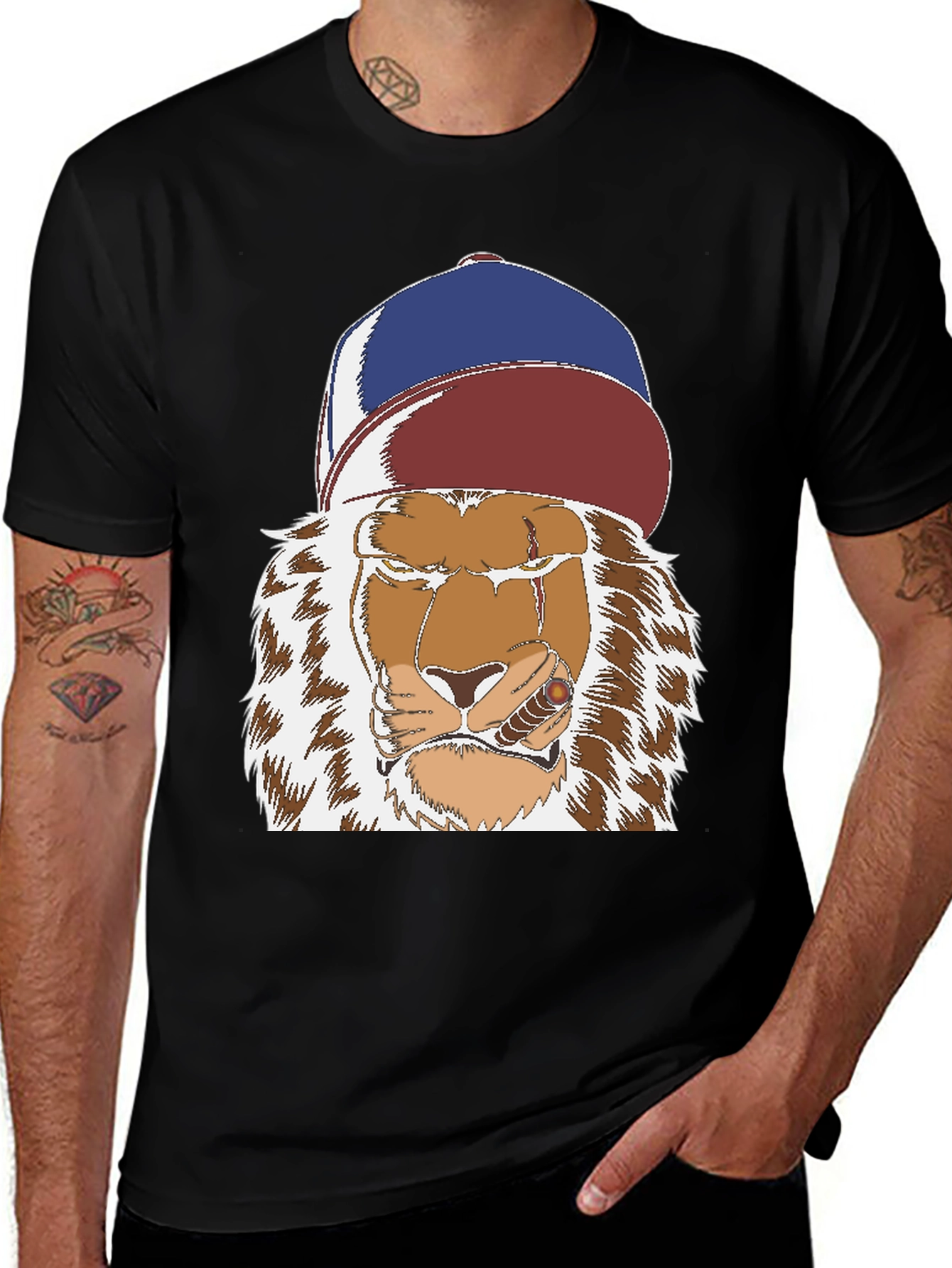 Lion with Cigar Graphic Tee - Streetwear Style