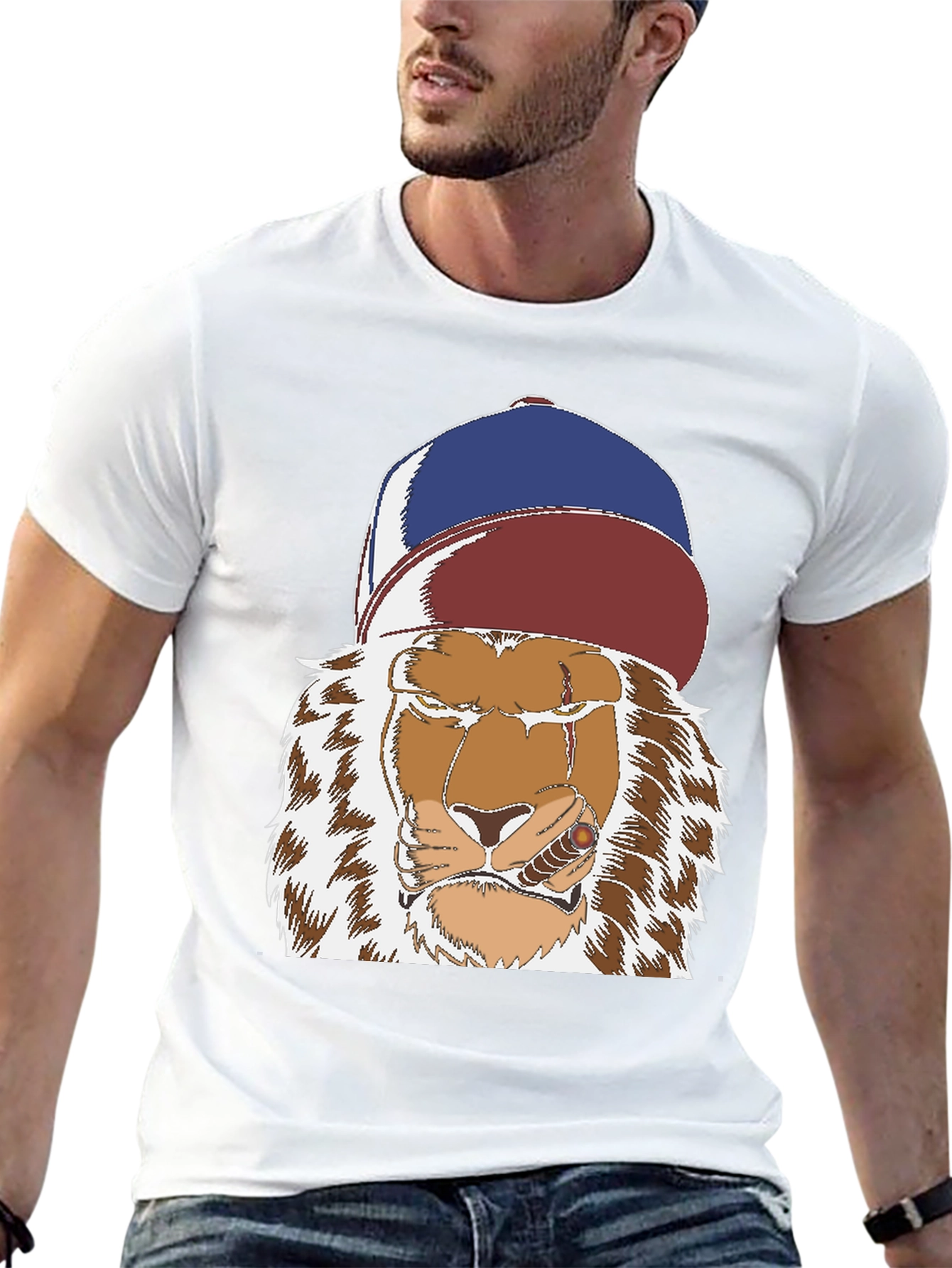 Lion with Cigar Graphic Tee - Streetwear Style