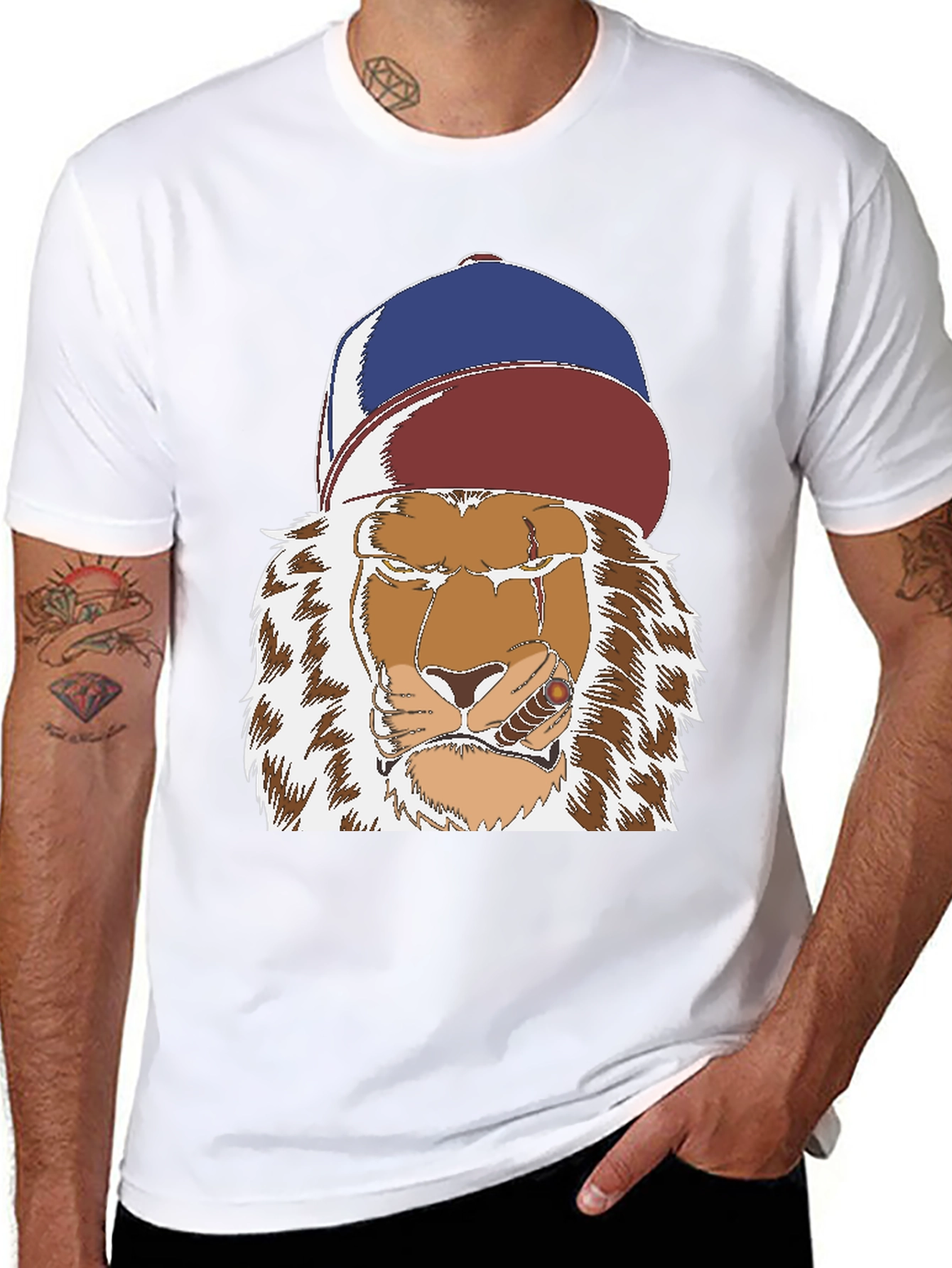 Lion with Cigar Graphic Tee - Streetwear Style