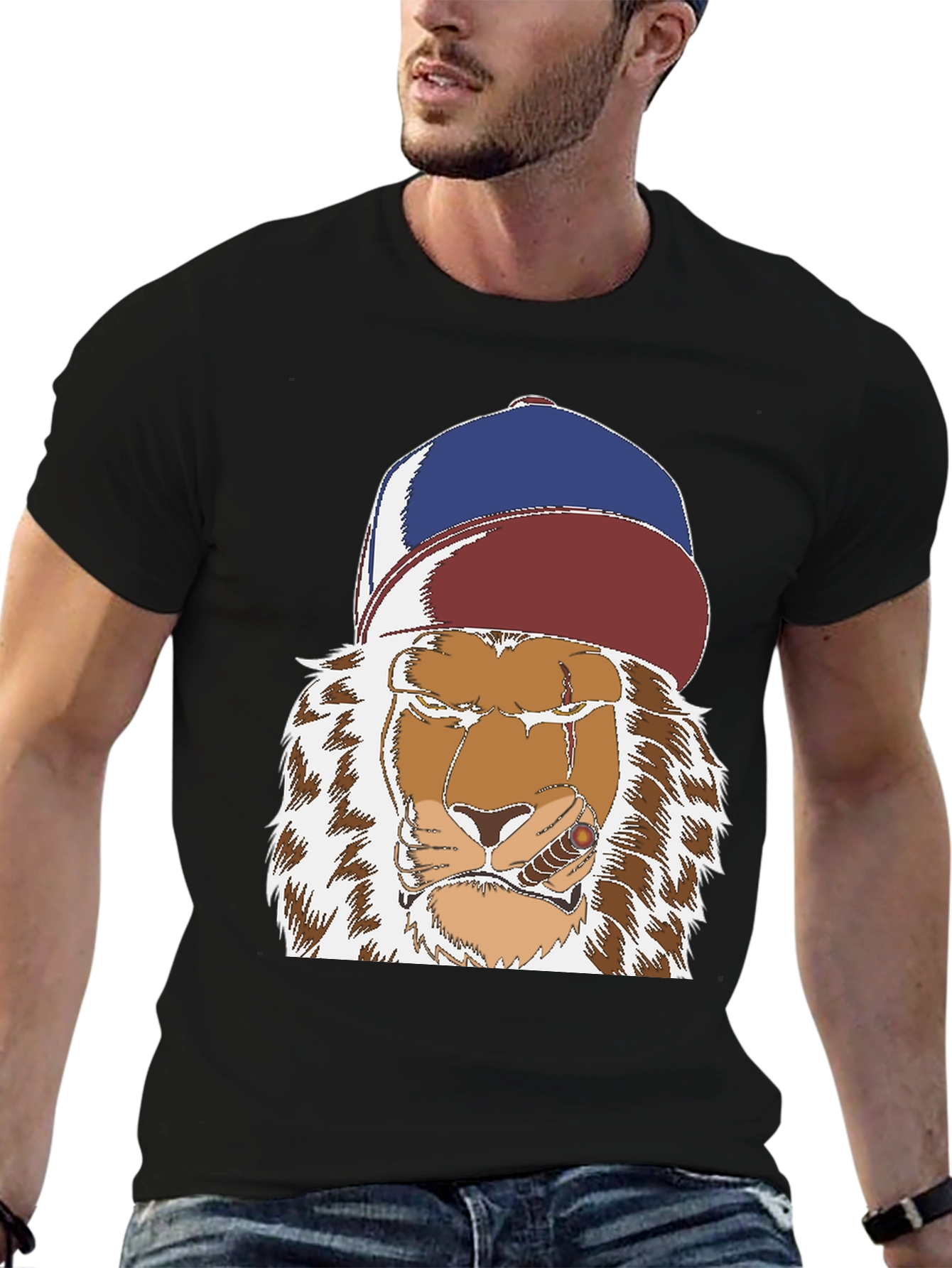 Lion with Cigar Graphic Tee - Streetwear Style