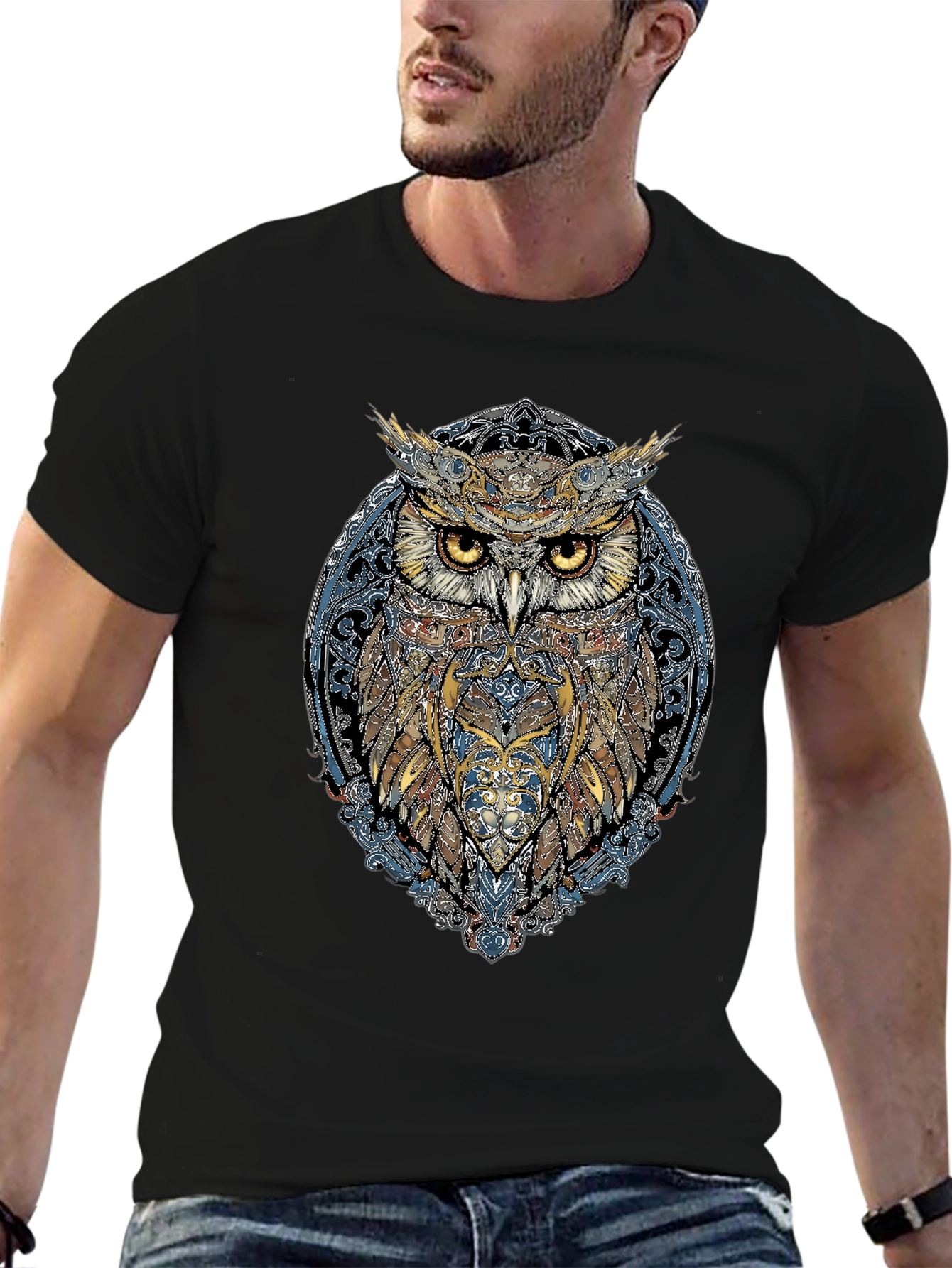 Mystic Owl Graphic Tee - Black Cotton Blend