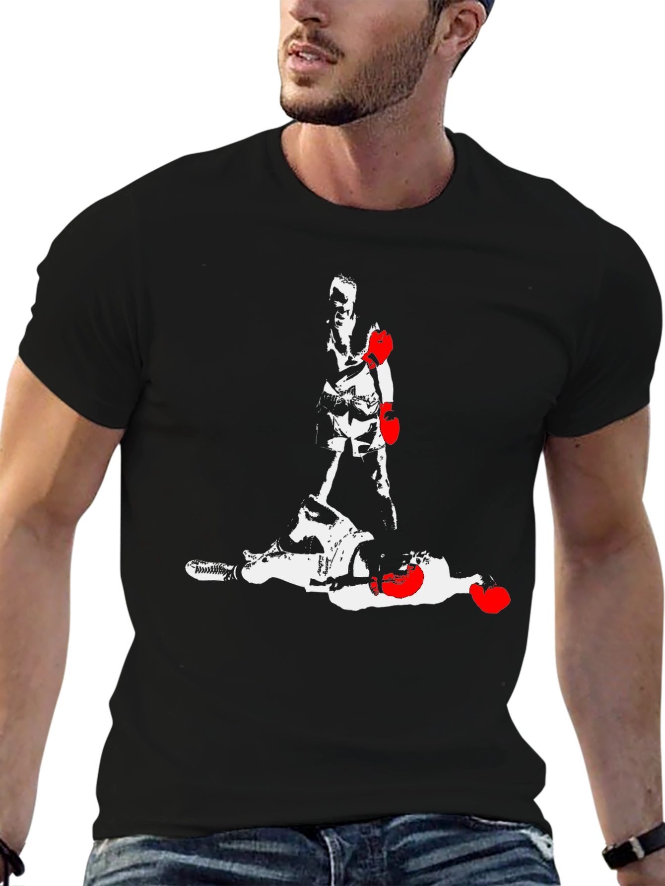 Boxing Graphic Tee - Knockout Design Mens Black T-Shirt