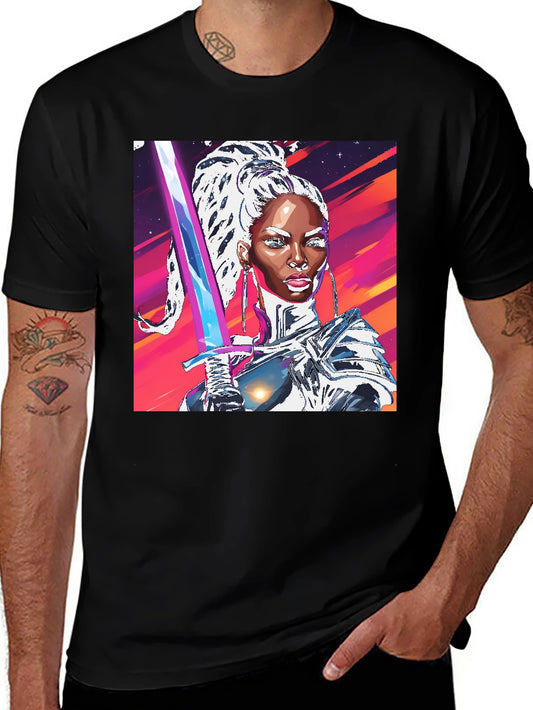 Futuristic Warrior Graphic Tee - Black