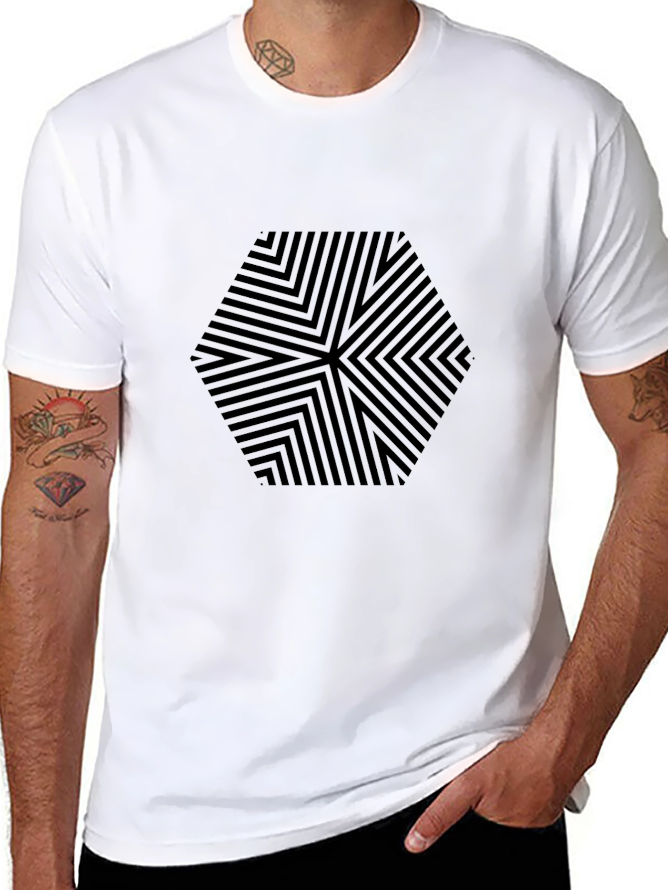 Mens Black Hexagon Pattern Graphic Tee