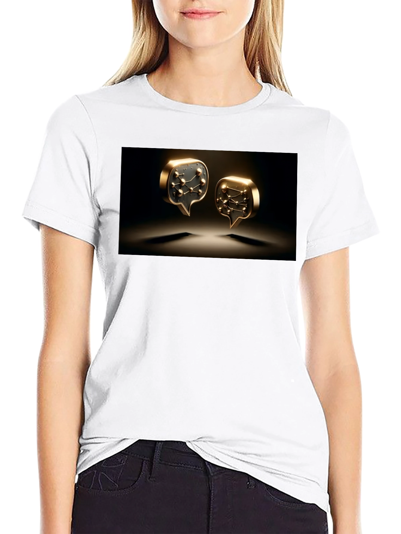 Stylish Black Tee with Gold Speech Bubble Design