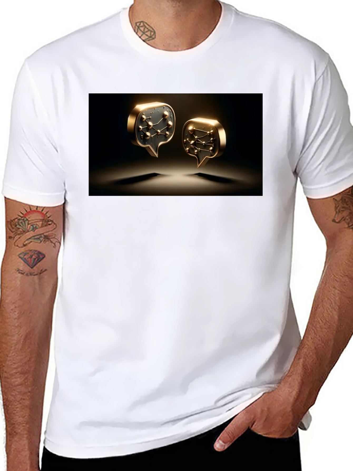 Stylish Black Tee with Gold Speech Bubble Design