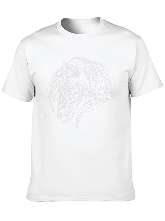 Black T-Shirt with White Horse Design