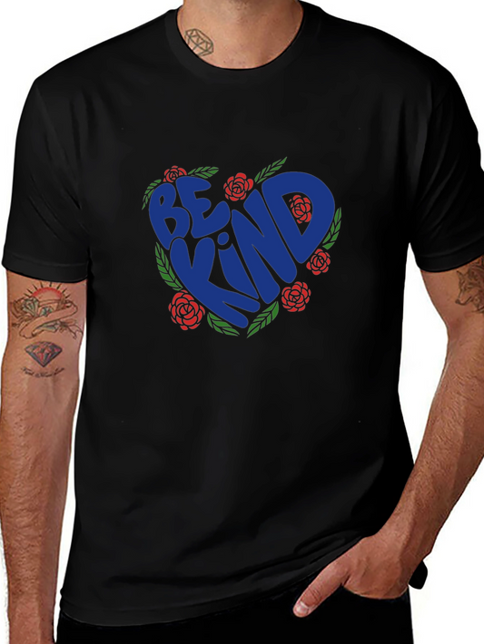 Be Kind Heart Rose Graphic T-Shirt - Black
