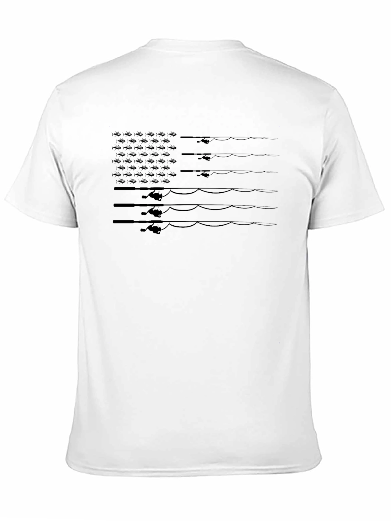 Fishing Rod USA Flag Graphic Tee - Black