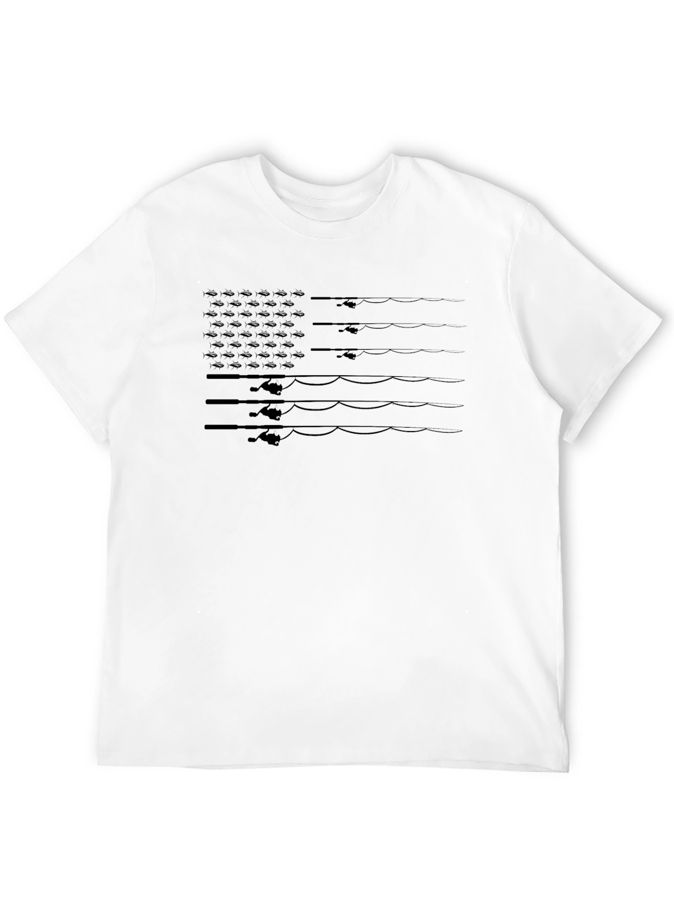 Fishing Rod USA Flag Graphic Tee - Black