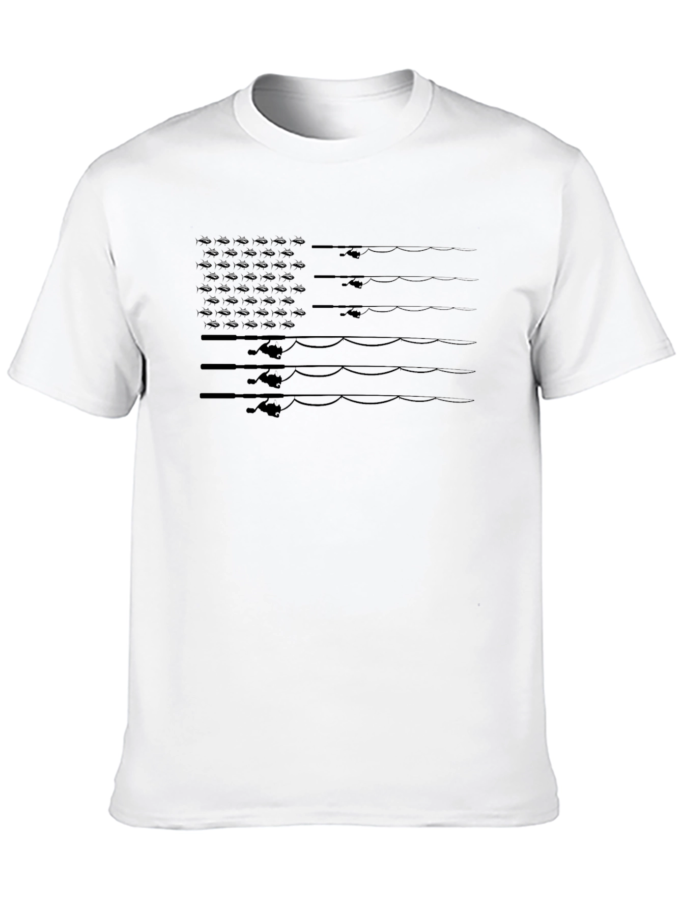 Fishing Rod USA Flag Graphic Tee - Black