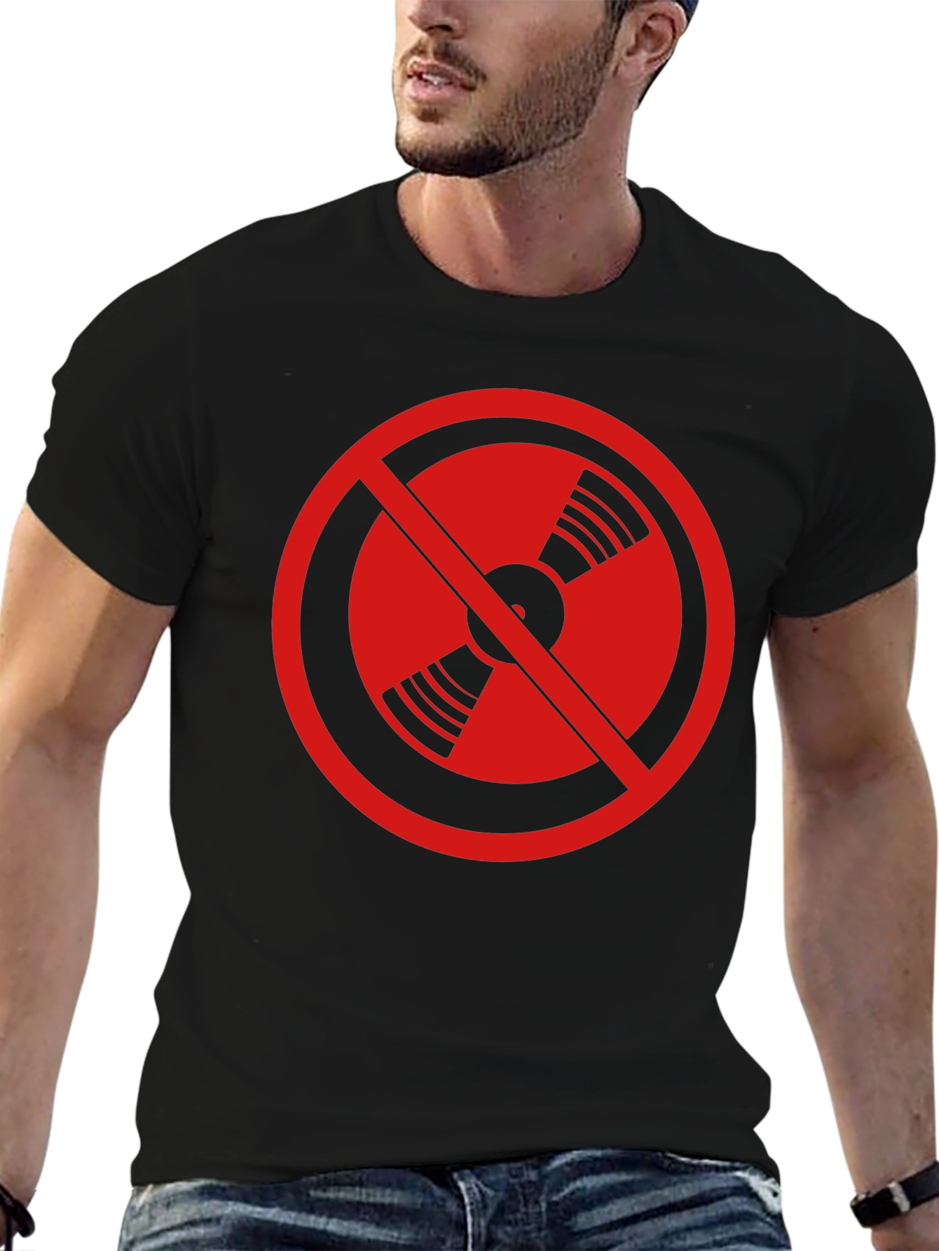 No Music Tee: Red & Black Graphic T-Shirt