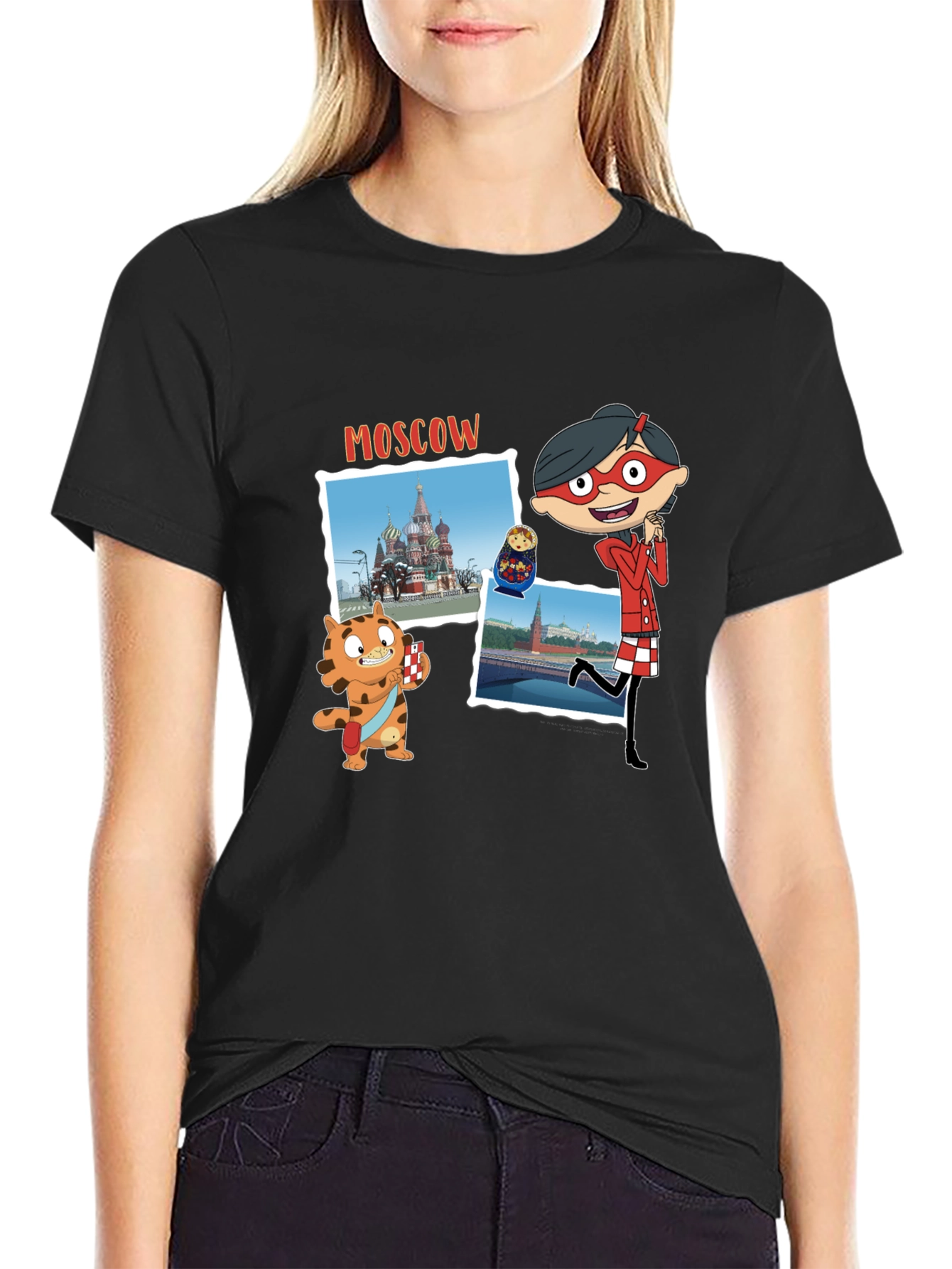 Moscow Cartoon Graphic T-Shirt - Black