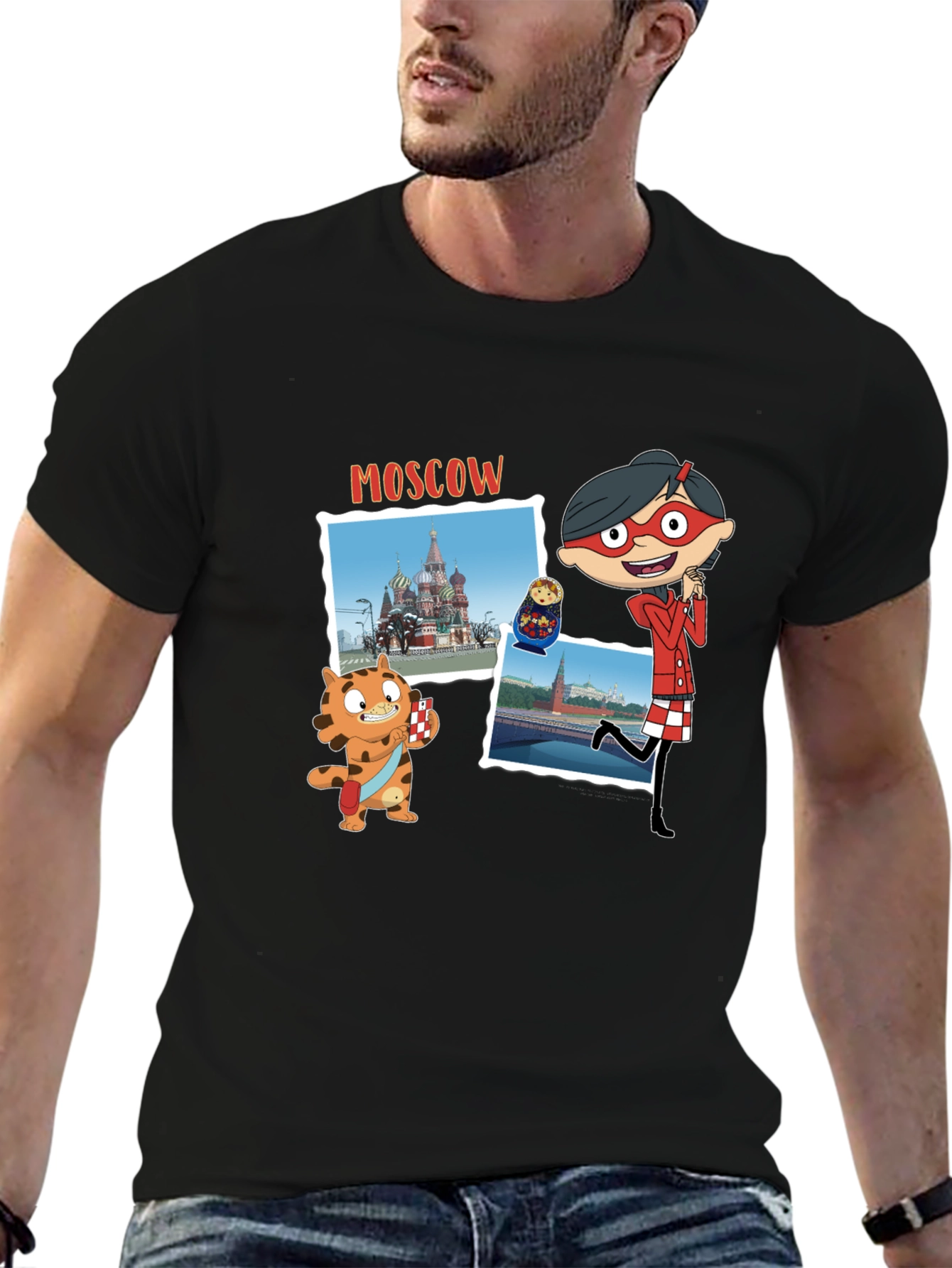 Moscow Cartoon Graphic T-Shirt - Black