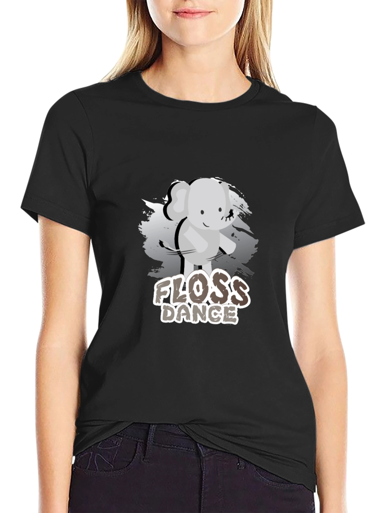 Floss Dance Elephant Graphic Tee - Unisex Black T-Shirt