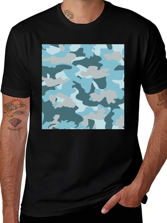 Blue Camo Print Black T-Shirt - Stylish Casual Wear