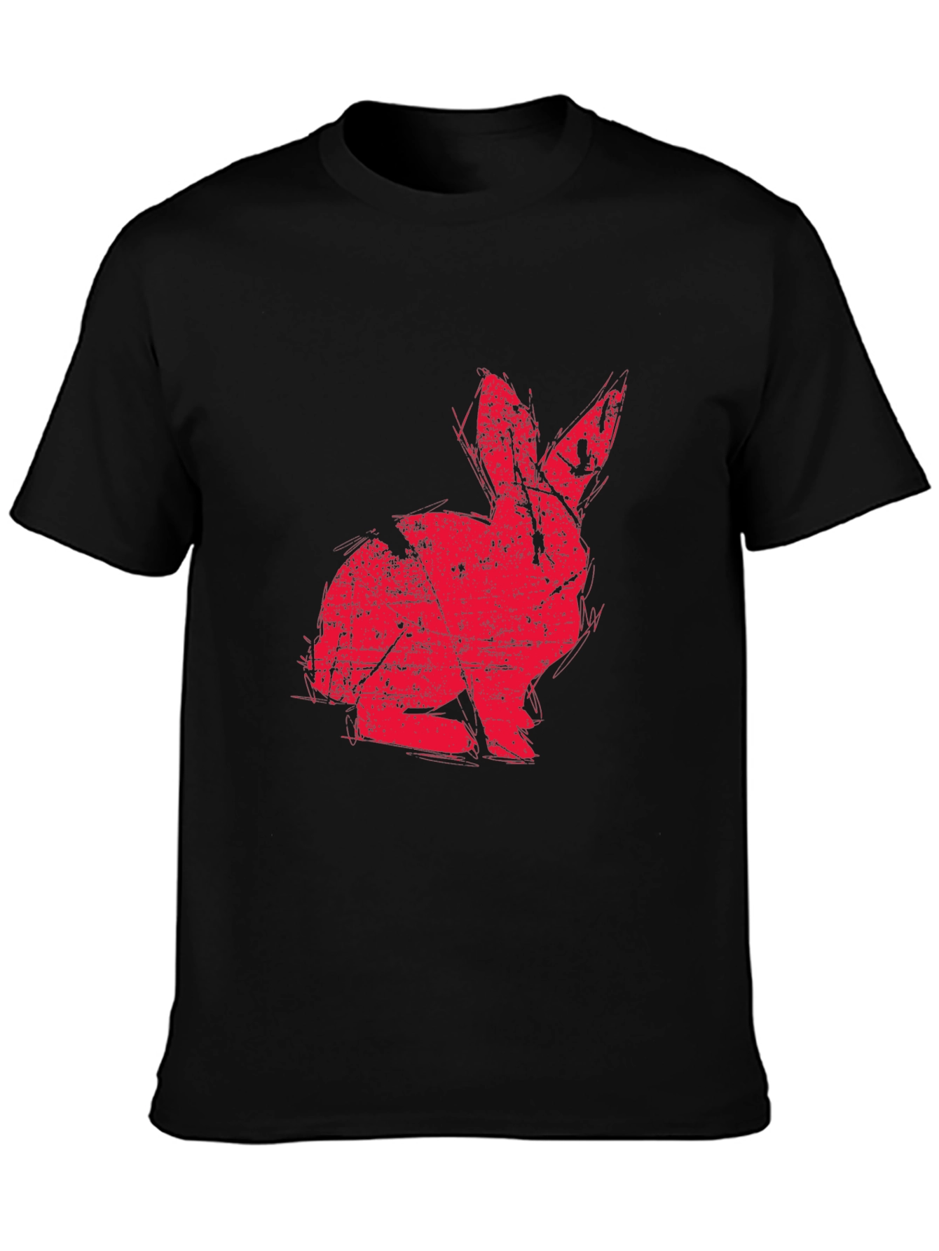 Red Rabbit Graphic Print Black T-shirt