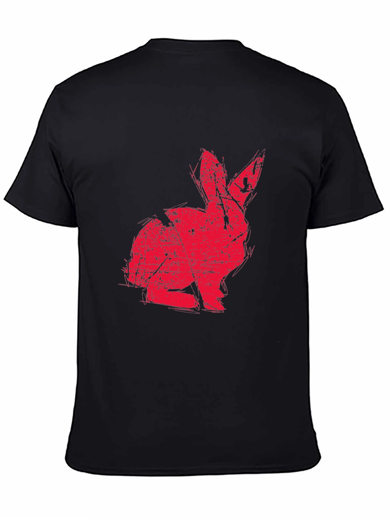Red Rabbit Graphic Print Black T-shirt