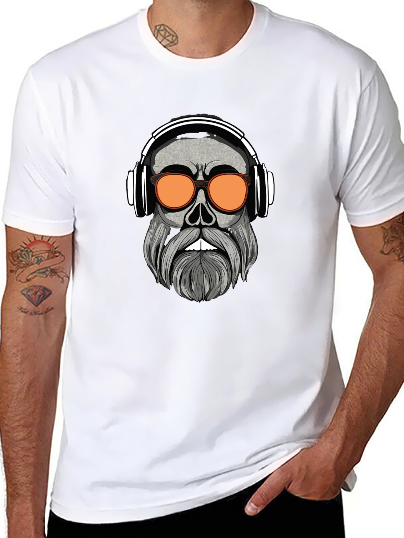 Skull with Headphones Graphic Tee - Black