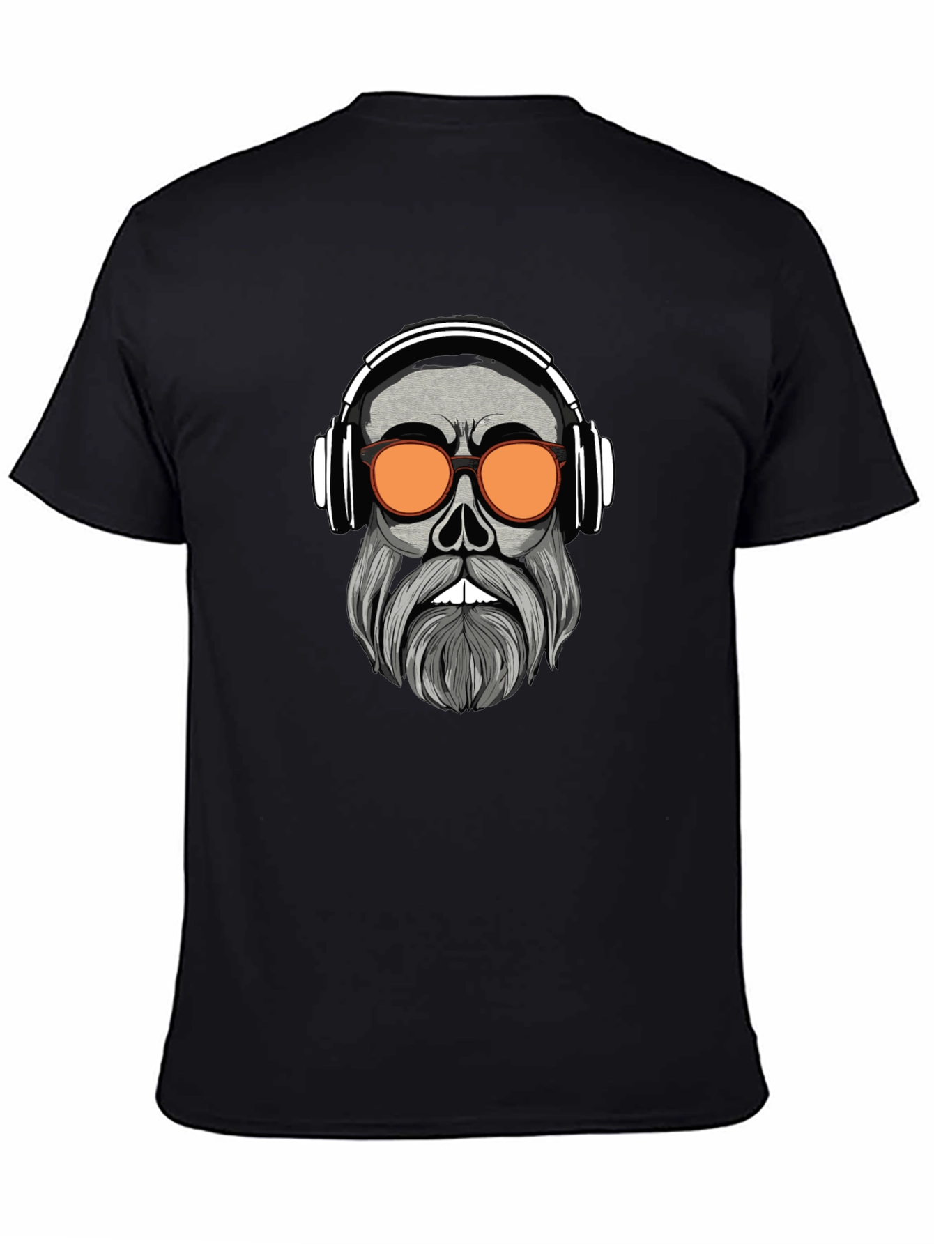 Skull with Headphones Graphic Tee - Black