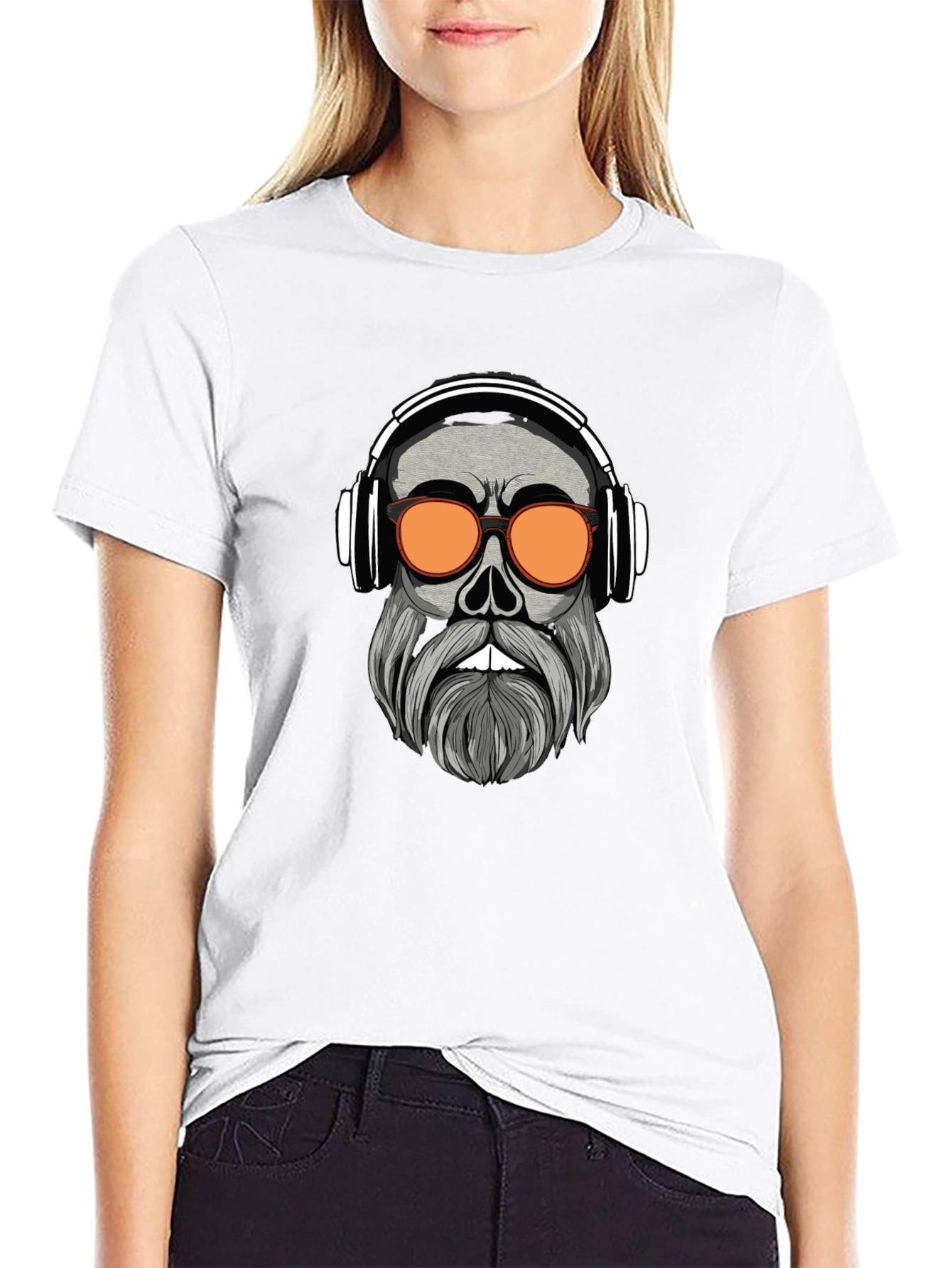 Skull with Headphones Graphic Tee - Black