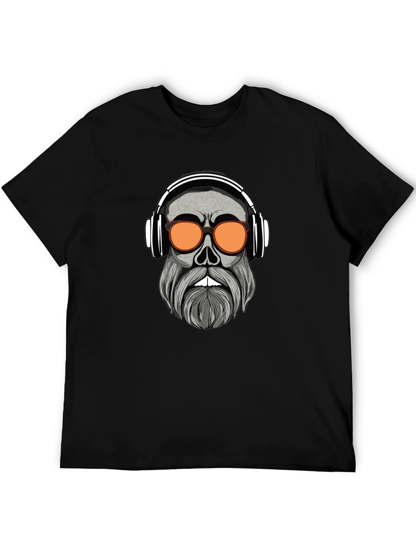 Skull with Headphones Graphic Tee - Black