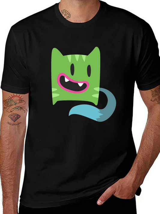Cartoon Character Black Cotton T-Shirt