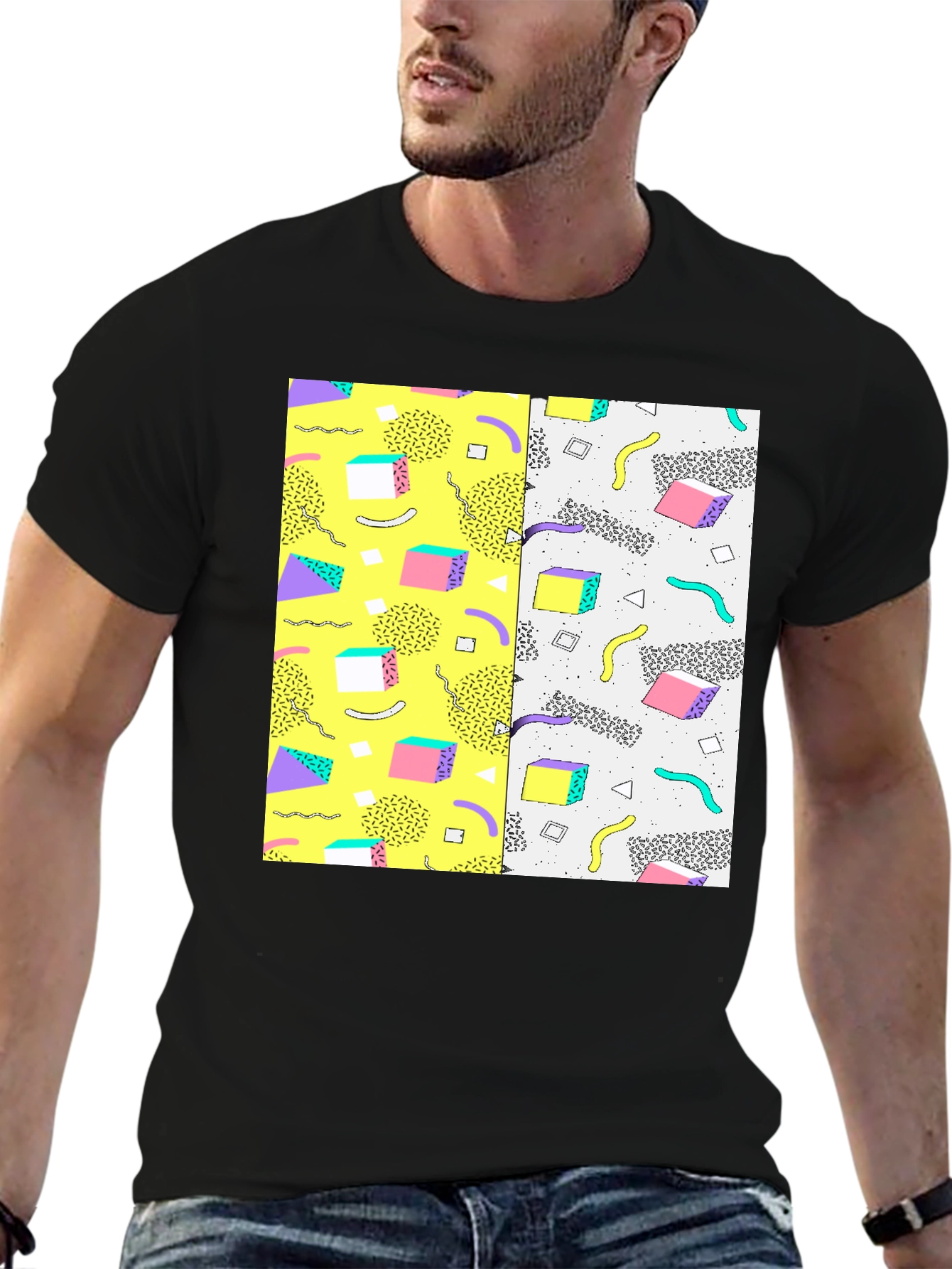 Retro 90s Pattern T-Shirt - Black