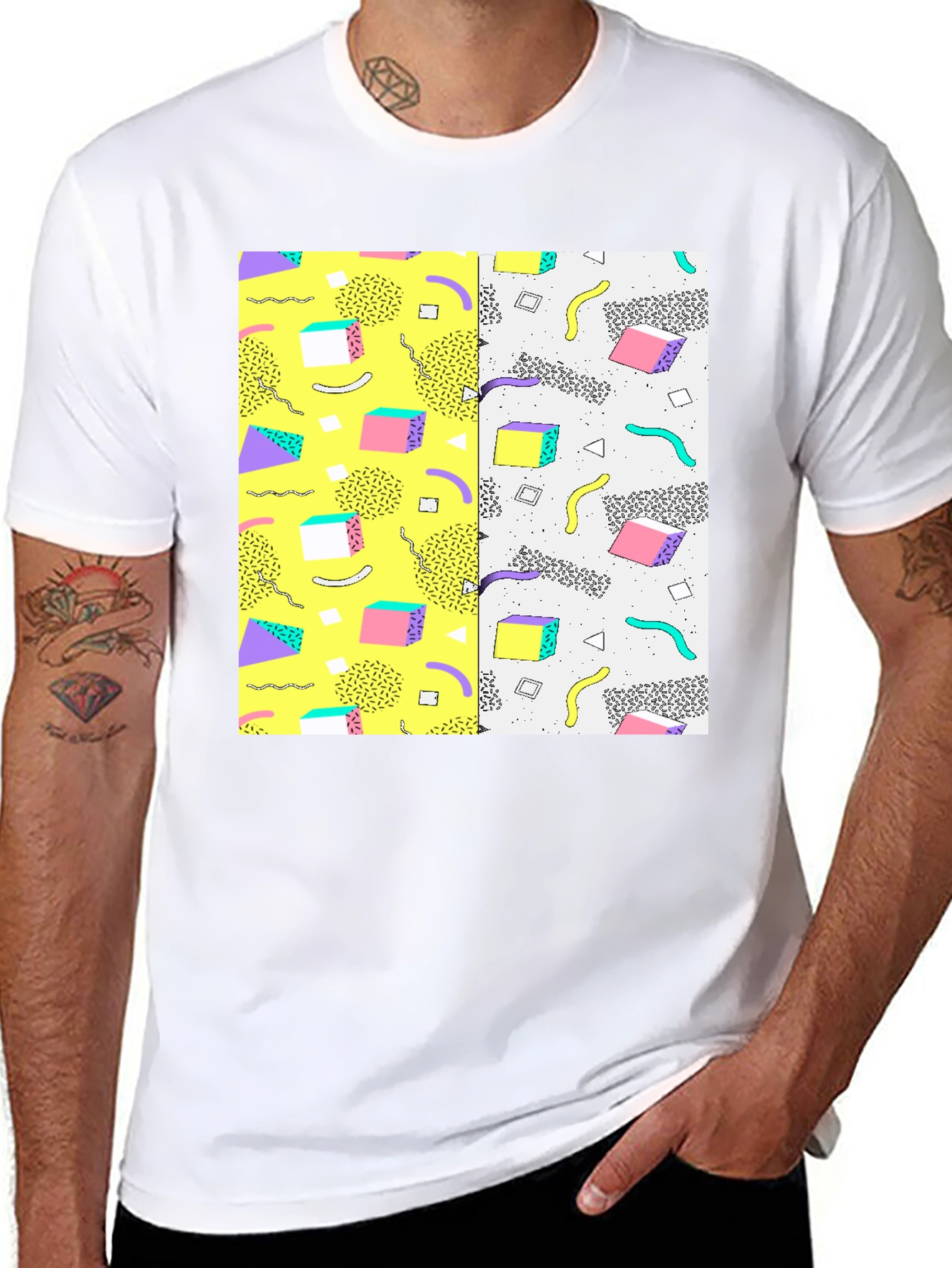 Retro 90s Pattern T-Shirt - Black