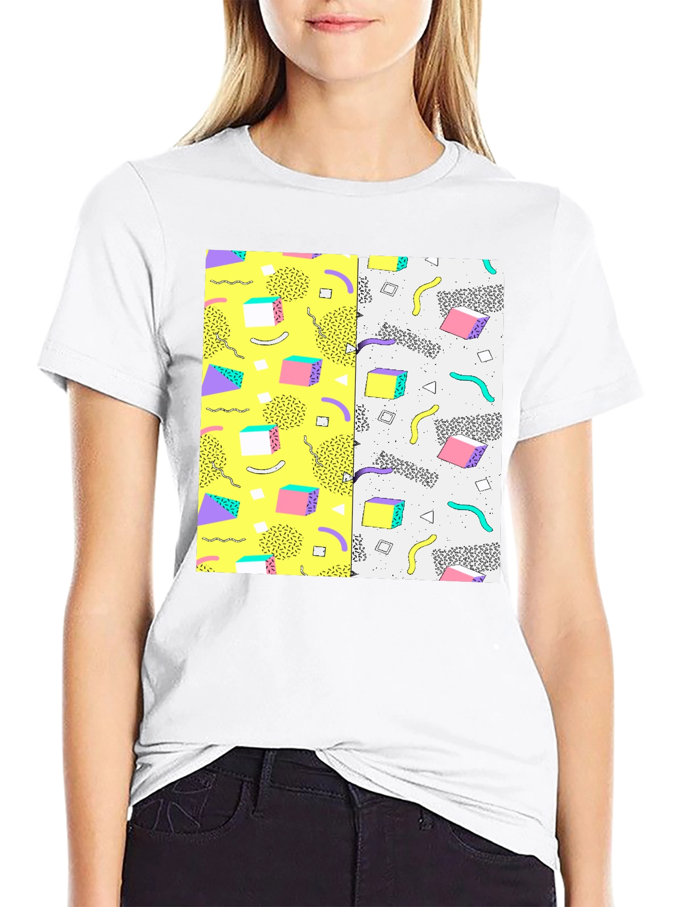 Retro 90s Pattern T-Shirt - Black