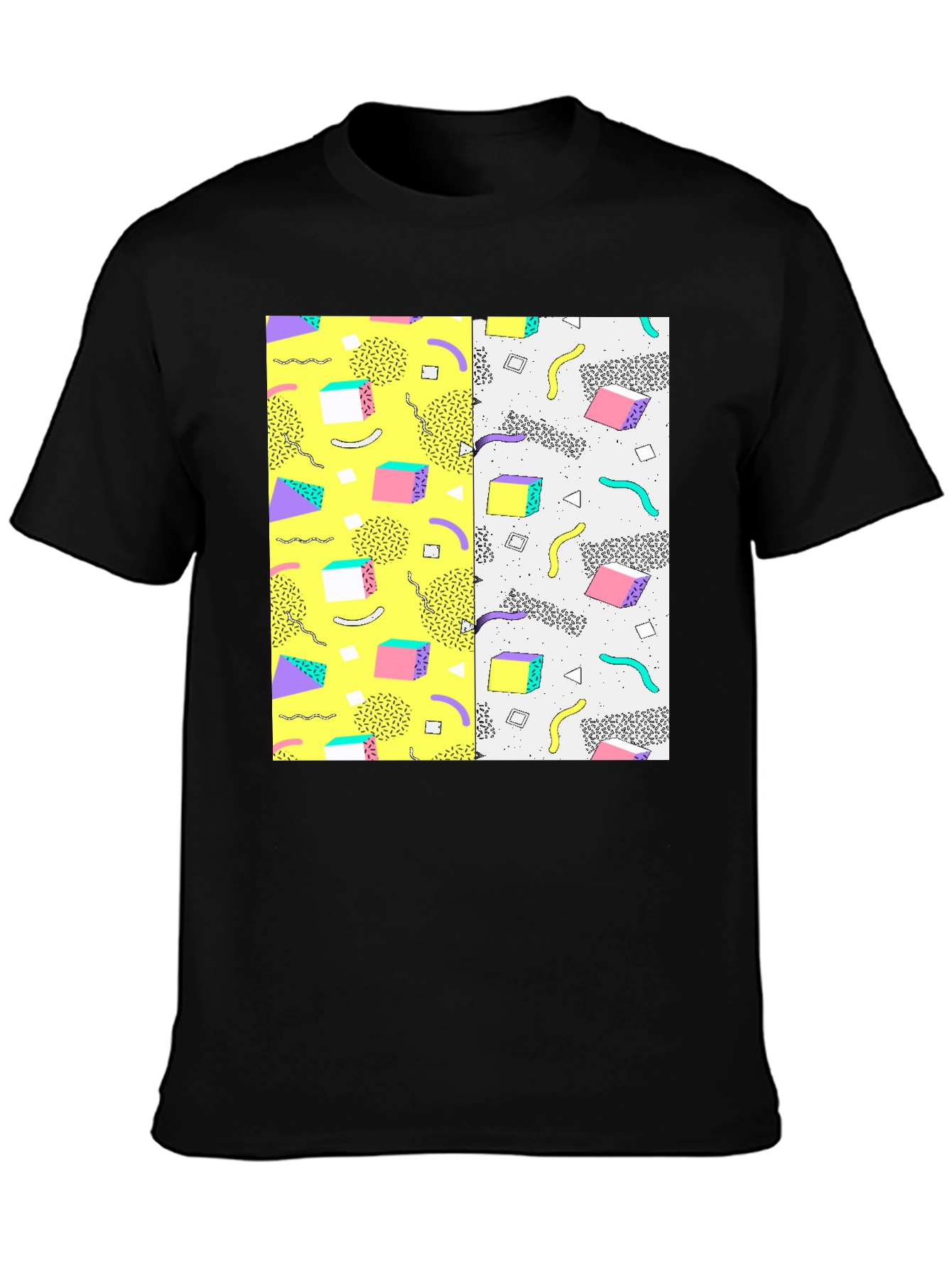 Retro 90s Pattern T-Shirt - Black
