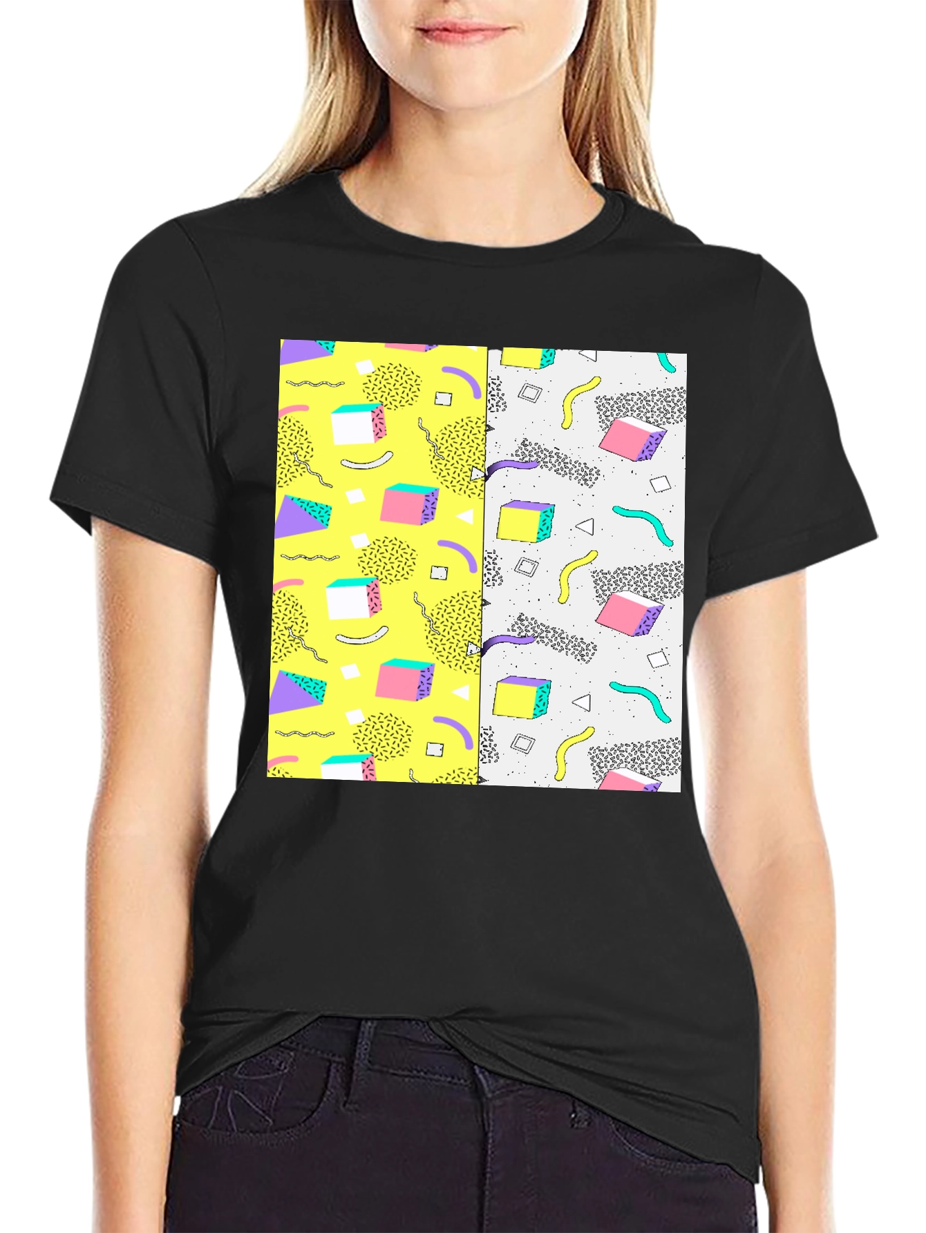 Retro 90s Pattern T-Shirt - Black