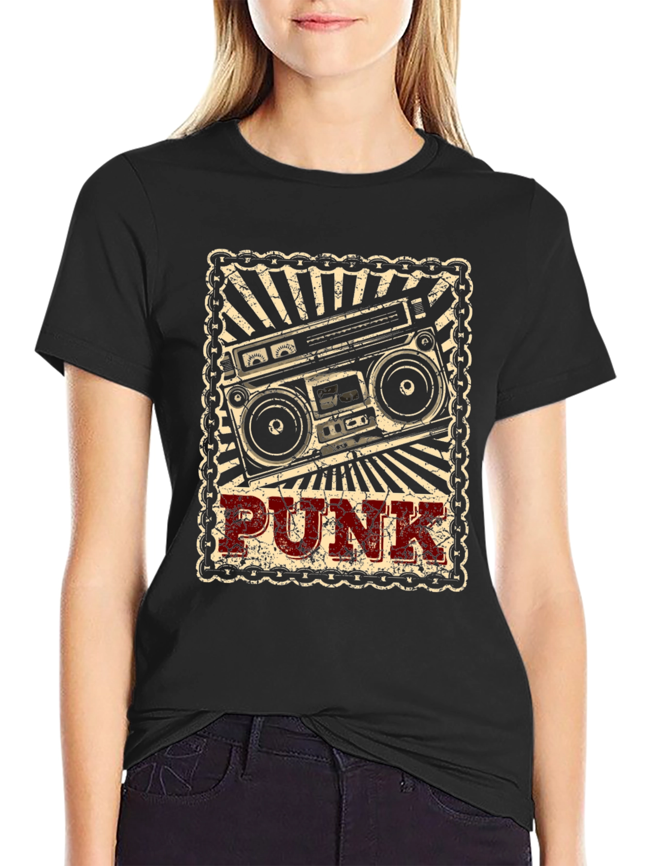 Retro Punk Boombox Graphic T-Shirt
