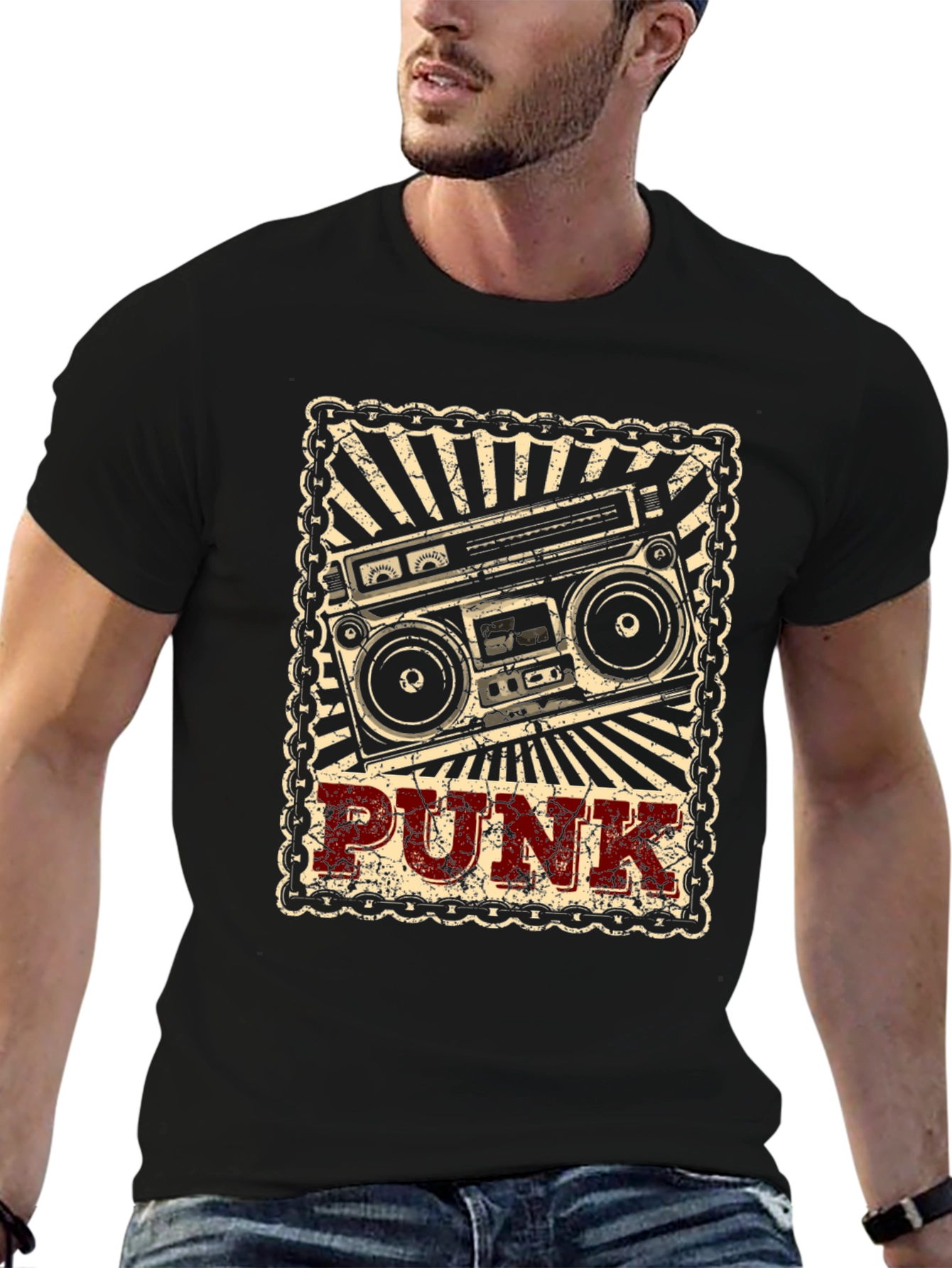 Retro Punk Boombox Graphic T-Shirt