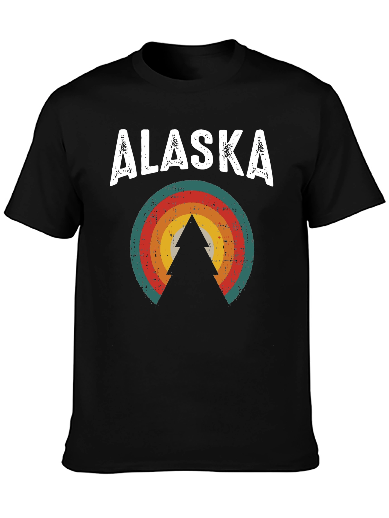 Retro Alaska Tree Graphic Tee - Black Unisex T-Shirt