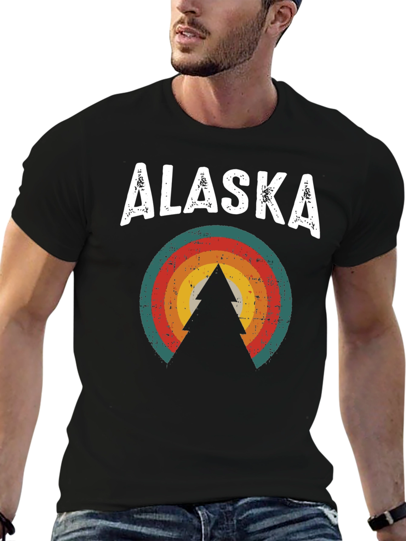 Retro Alaska Tree Graphic Tee - Black Unisex T-Shirt