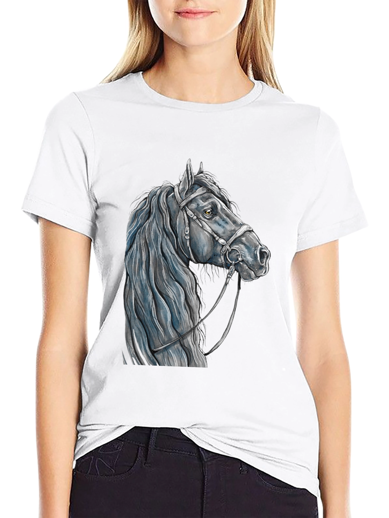 Horse Head Graphic Tee - Black Cotton T-Shirt