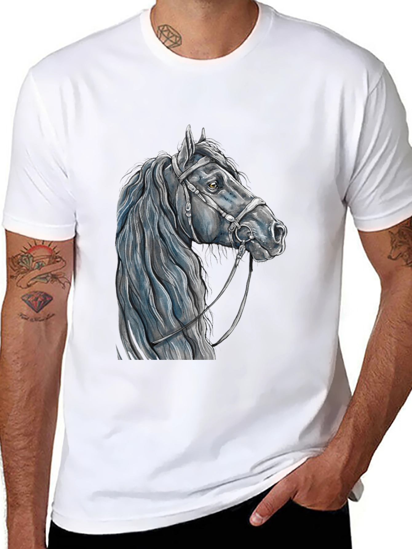 Horse Head Graphic Tee - Black Cotton T-Shirt