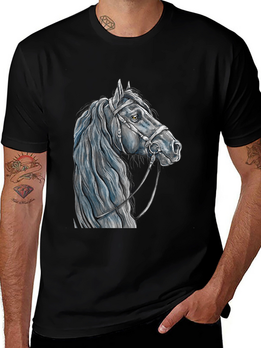 Horse Head Graphic Tee - Black Cotton T-Shirt