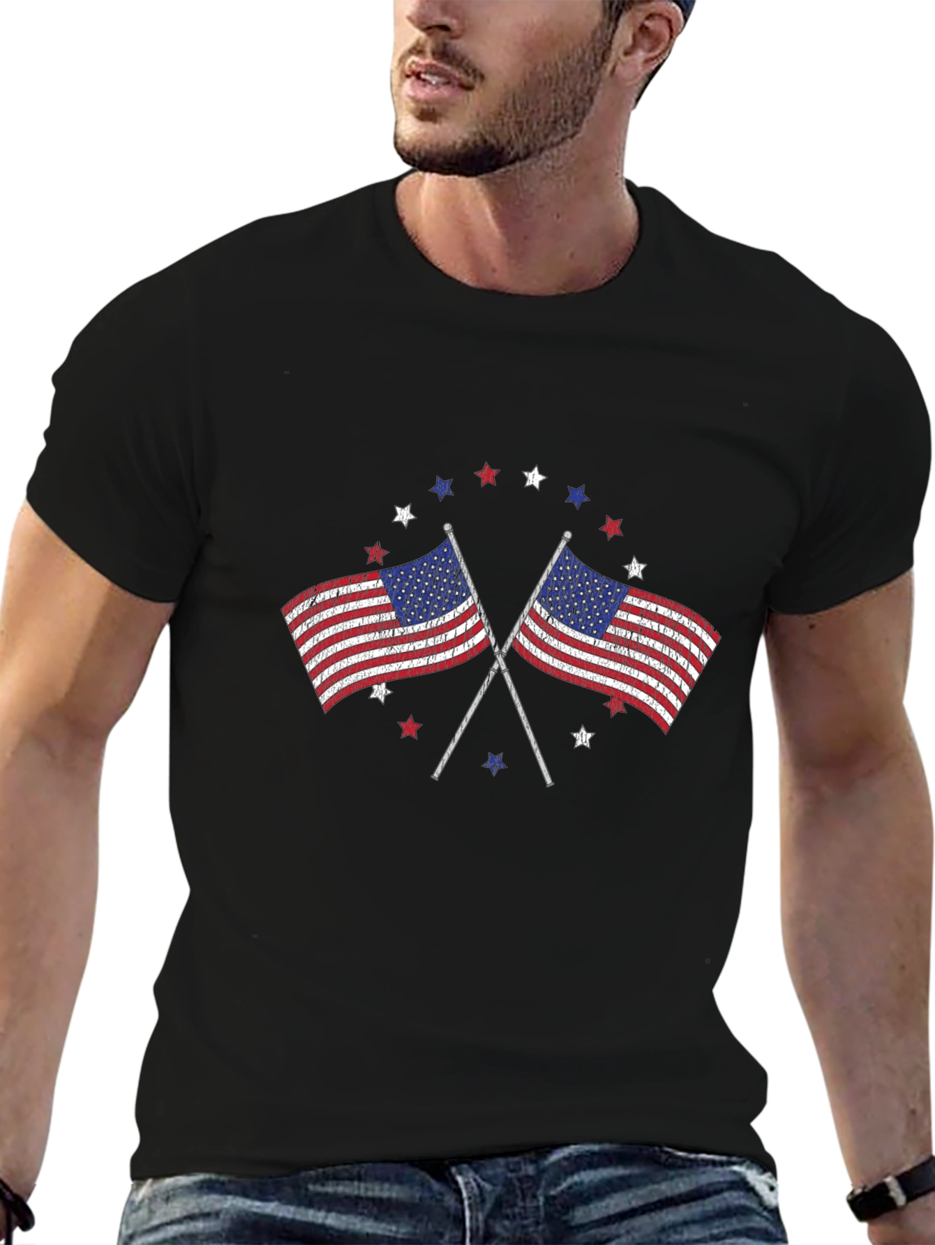 American Flag Graphic Print Mens T-Shirt