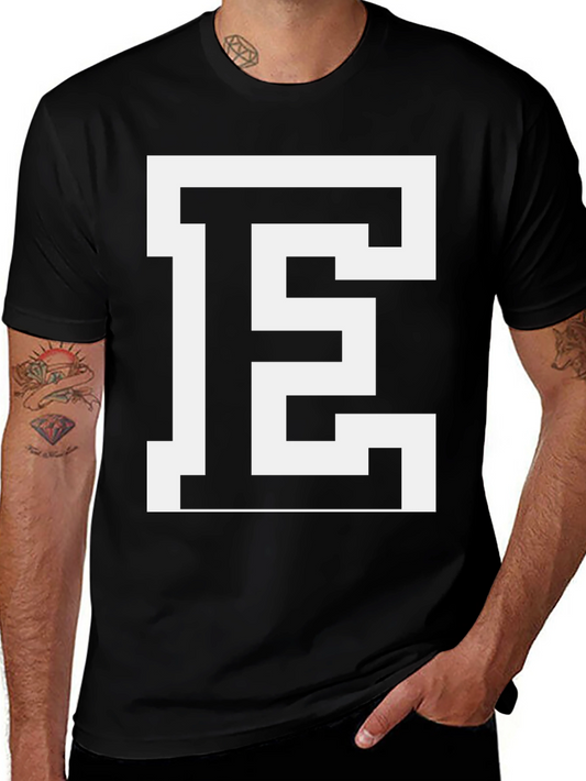 Bold Letter E Graphic Tee - Stylish Black Cotton T-Shirt