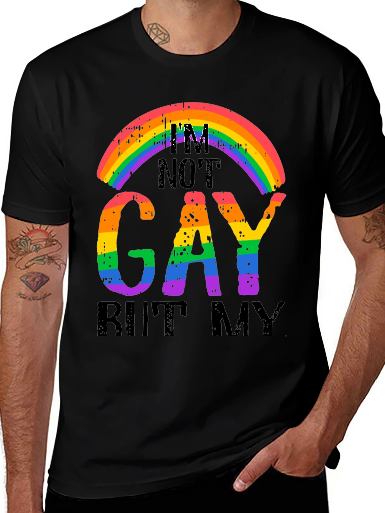 Rainbow Graphic T-Shirt - Im Not Gay But My...
