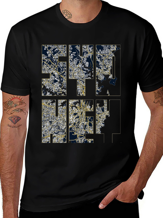 Stylish Black Graphic Tee - Cityscape Design