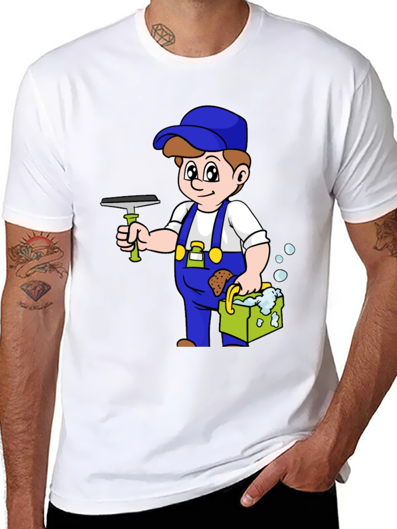 Cartoon Window Washer Graphic T-Shirt