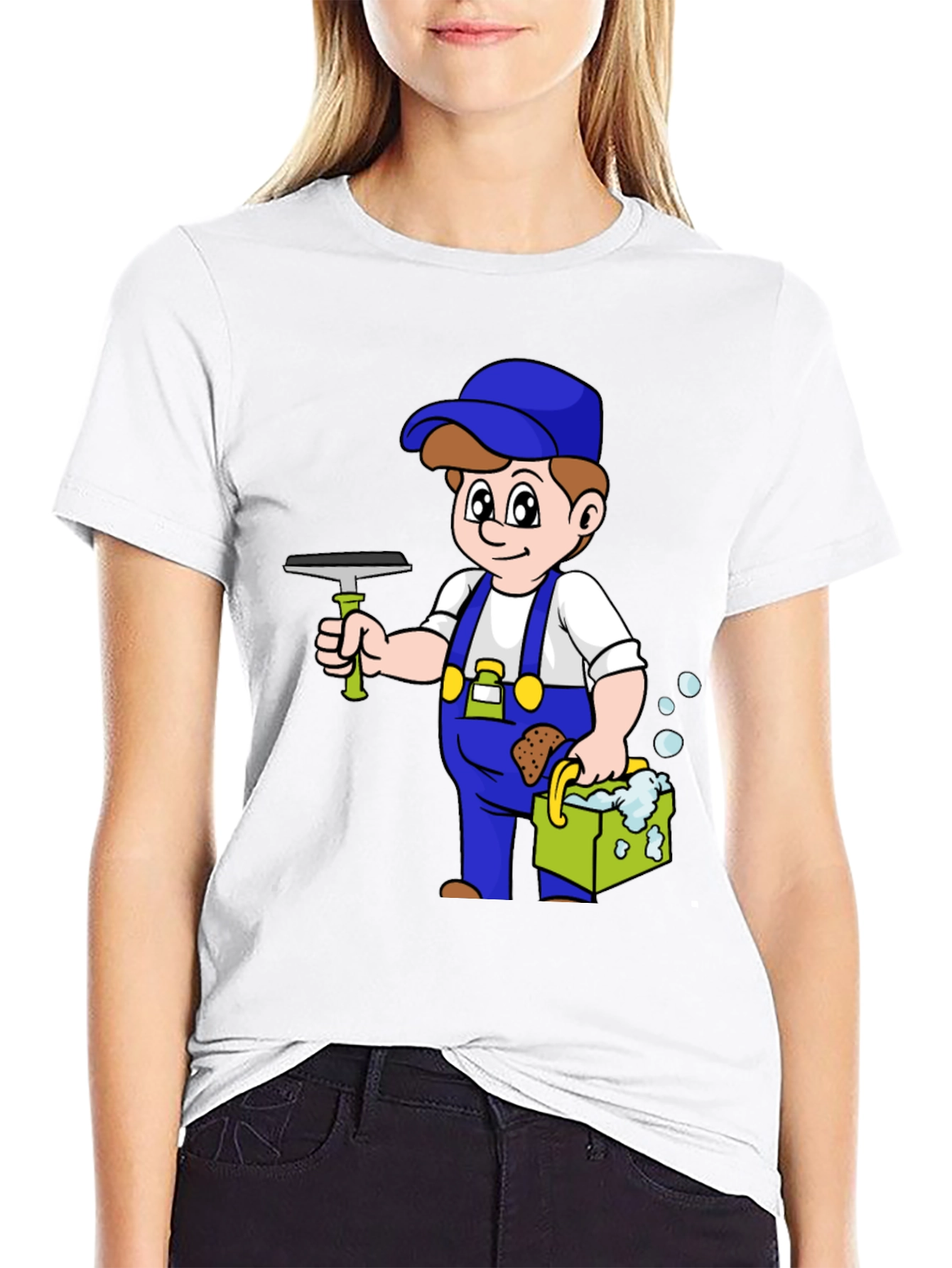 Cartoon Window Washer Graphic T-Shirt
