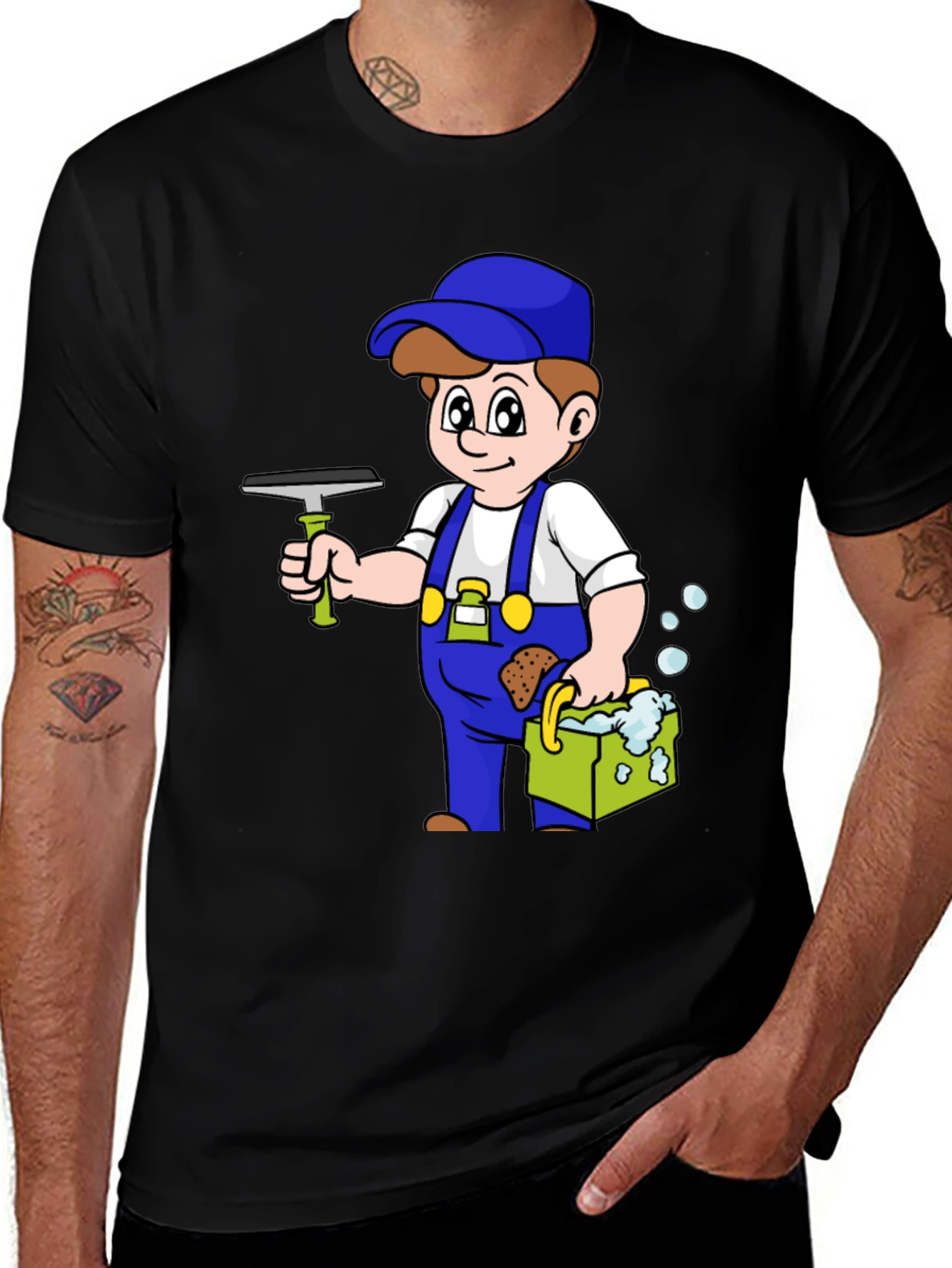Cartoon Window Washer Graphic T-Shirt